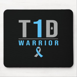 T1d Warrior Blue Grey Ribbon Type 1 Diabetes Aware Mouse Pad