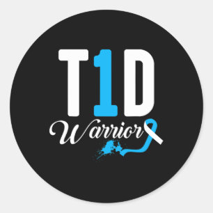 T1d Warrior Blue Ribbon Type One Diabetes Diabetic Classic Round Sticker