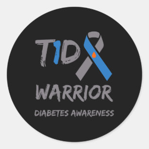 T1d Warrior Type 1 Diabetes Awareness Blue Ribbon Classic Round Sticker