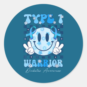 T1d Warrior Type 1 Diabetes Awareness Blue Ribbon Classic Round Sticker