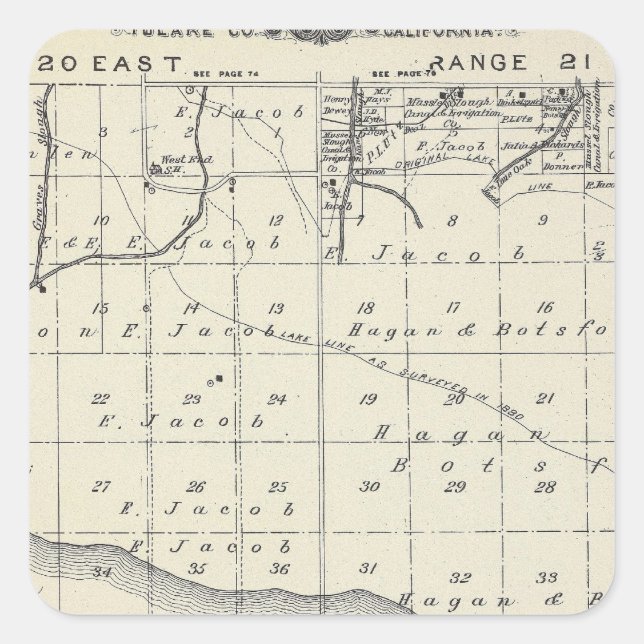T2021S R2021E Tulare County Section Map Square Sticker (Front)