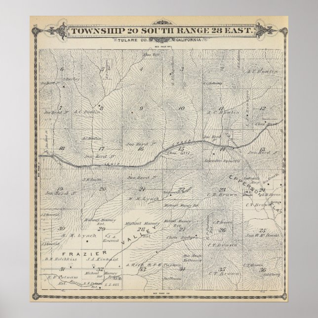 T20S R28E Tulare County Section Map Poster (Front)