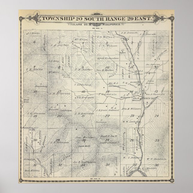 T20S R29E Tulare County Section Map Poster (Front)