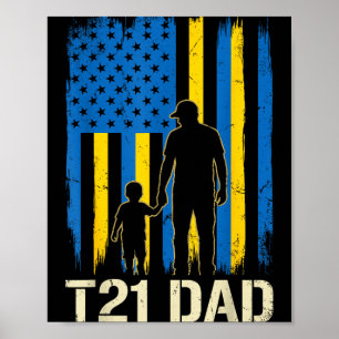 T21 dad american flag silhouette down syndrome poster
