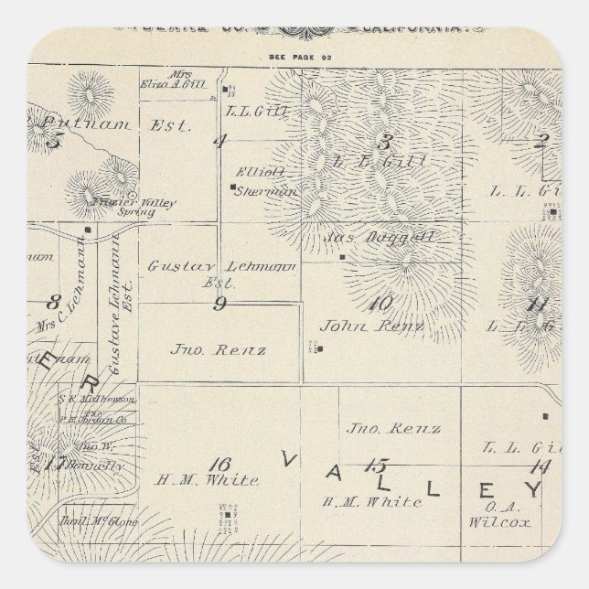 T21S R28E Tulare County Section Map Square Sticker (Front)