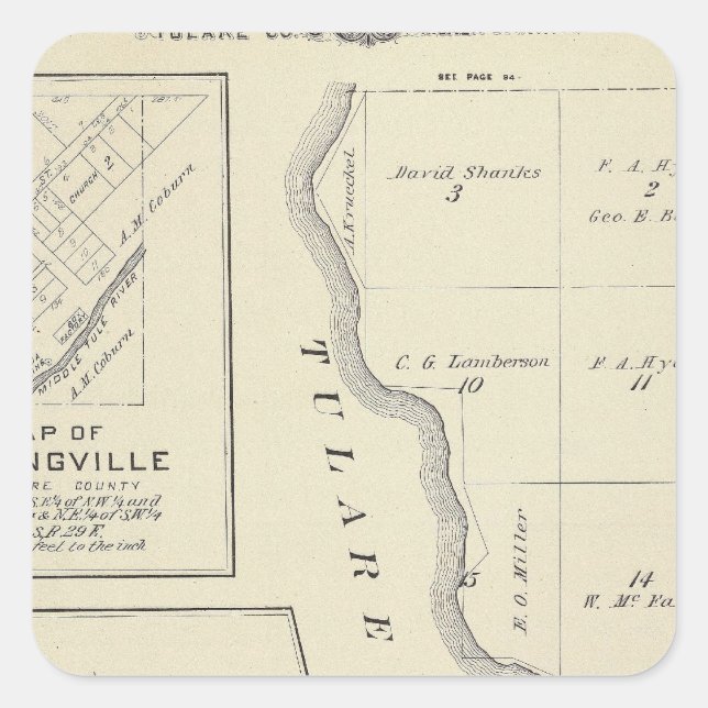 T22S R22E Tulare County Section Map Square Sticker (Front)