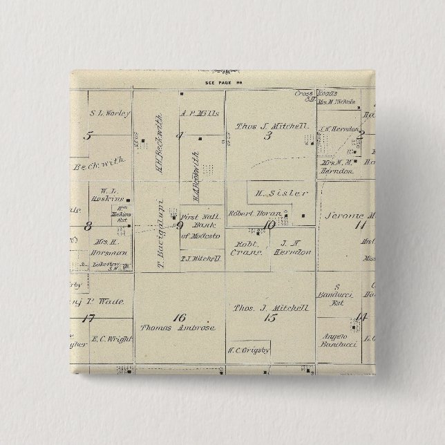 T22S R24E Tulare County Section Map 15 Cm Square Badge (Front)