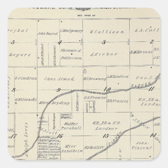 T22S R25E Tulare County Section Map Square Sticker (Front)