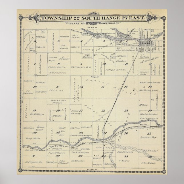 T22S R27E Tulare County Section Map Poster (Front)