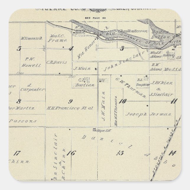 T22S R27E Tulare County Section Map Square Sticker (Front)