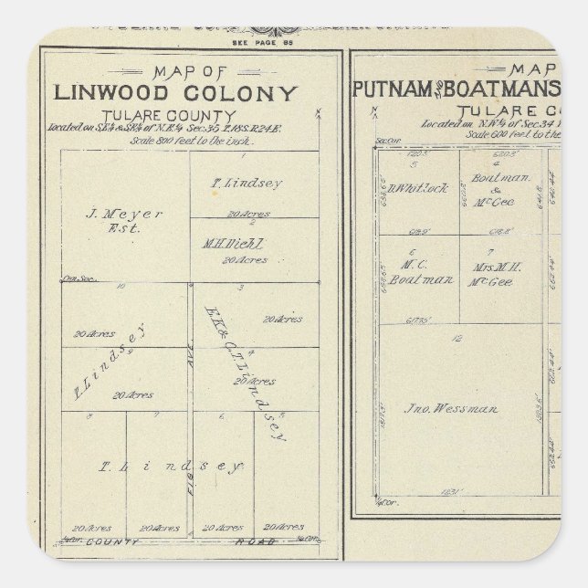 T23S R2021E Tulare County Section Map Square Sticker (Front)