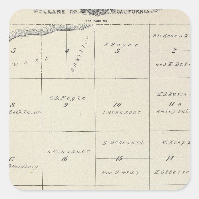 T23S R22E Tulare County Section Map Square Sticker (Front)