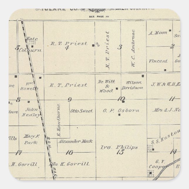 T23S R25E Tulare County Section Map Square Sticker (Front)