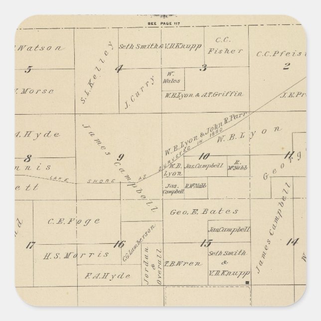 T24S R22E Tulare County Section Map Square Sticker (Front)