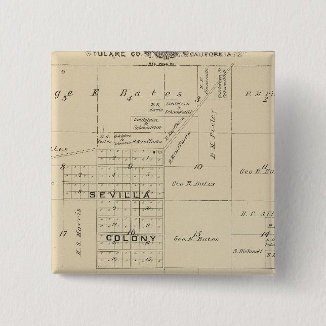 T24S R23E Tulare County Section Map 15 Cm Square Badge (Front)