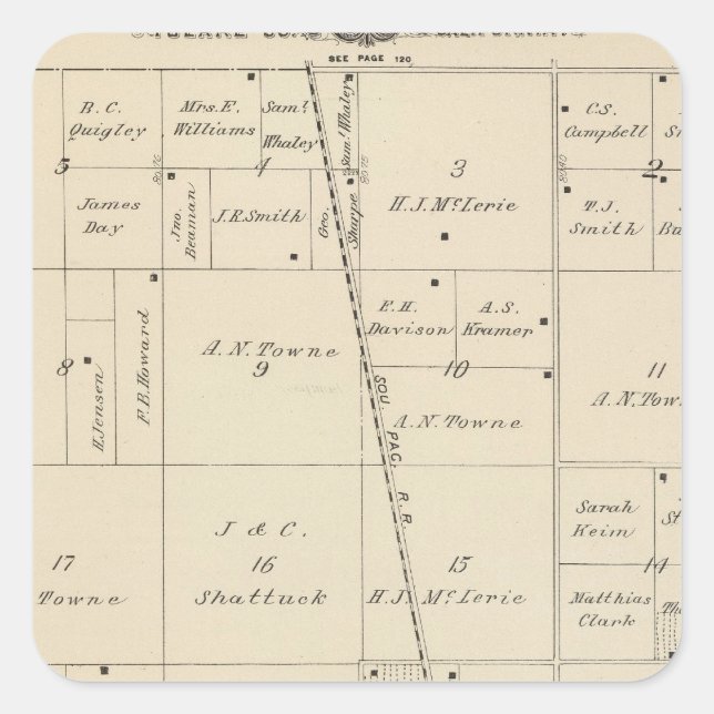 T24S R25E Tulare County Section Map Square Sticker (Front)