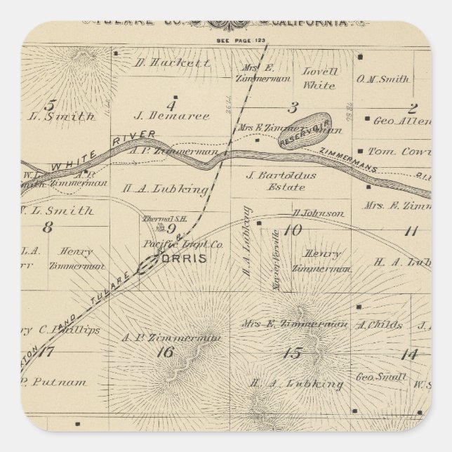 T24S R27E Tulare County Section Map Square Sticker (Front)
