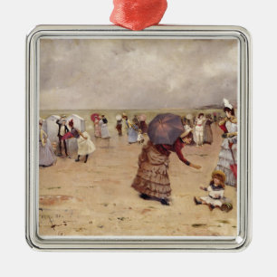 T29836 Elegant Figures on a Beach, 1886 Metal Ornament