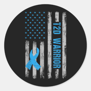 T2d Warrior Awareness Aamerican Flag Diabetic Classic Round Sticker
