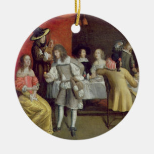 T30878 Elegant Company Dining Beneath a Red Canopy Ceramic Ornament