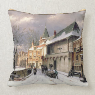 T31117 A View of a Dutch Town in Winter Cushion