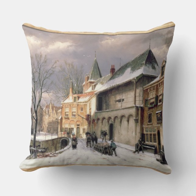T31117 A View of a Dutch Town in Winter Cushion (Front)