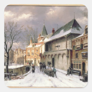 T31117 A View of a Dutch Town in Winter Square Sticker