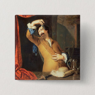 T31553 A Cavalier Standing at a Window Examining a 15 Cm Square Badge