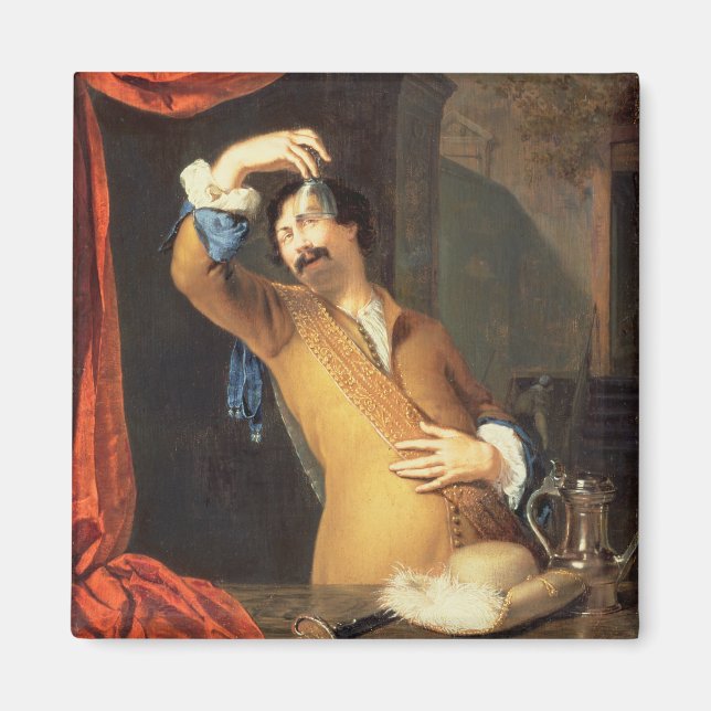 T31553 A Cavalier Standing at a Window Examining a Magnet (Front)