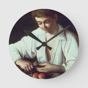 T31971 A Young Boy Peeling an Apple Round Clock