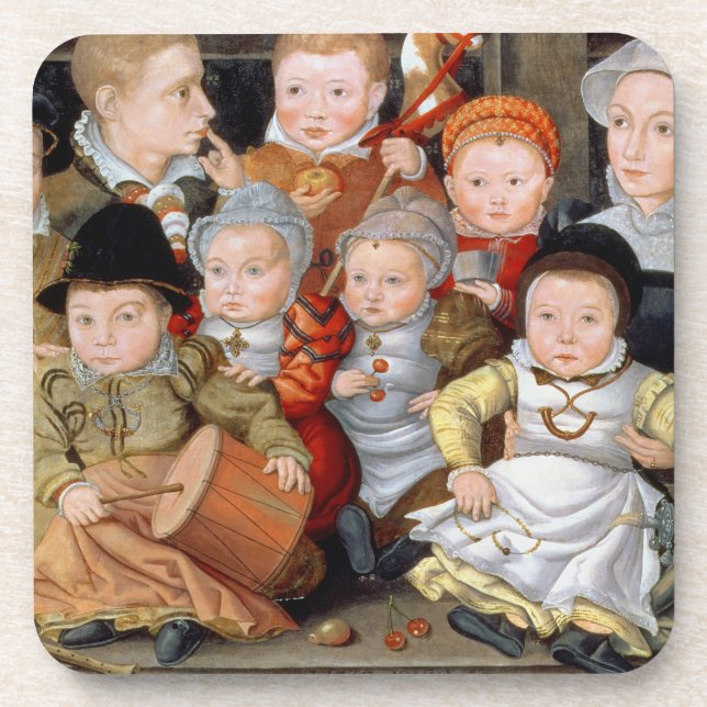 T33337 Portrait of a mother with her eight childre Coaster (Front)