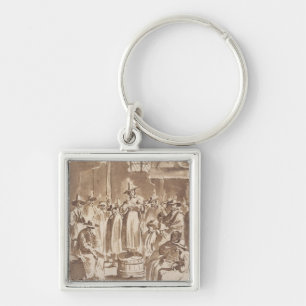 T34029 A Quaker Prayer Meeting (pen & ink on paper Key Ring