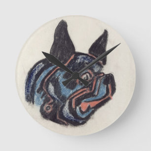 T35228 Dog (pastel on paper) Round Clock