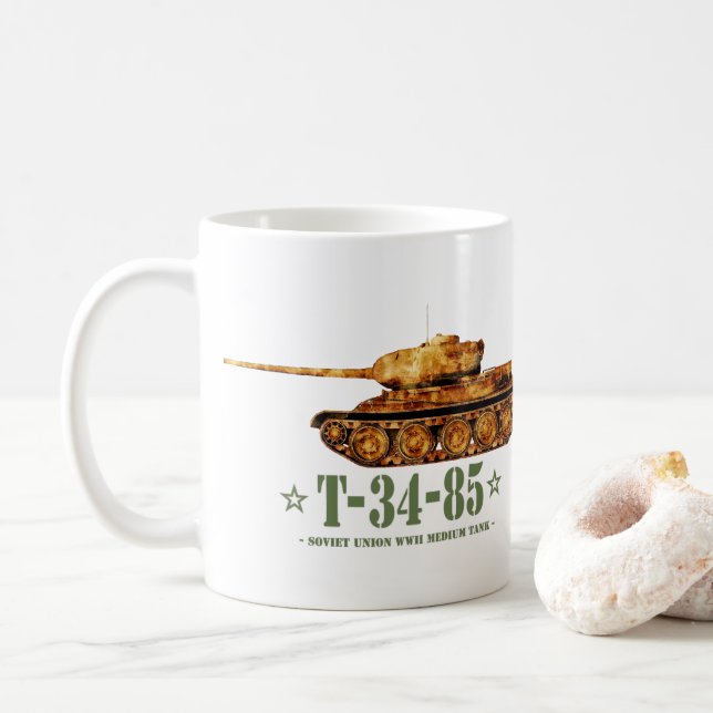 T-34-85 World War Two Soviet Medium Tank WWII Coffee Mug (With Donut)