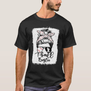 T Ball Bestie Vintage Leopard Messy Bun Bleached T-Shirt