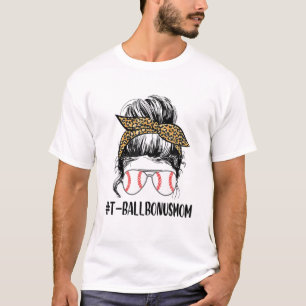 T Ball Bonus Mom Life Messy Bun Leopard Print Soft T-Shirt