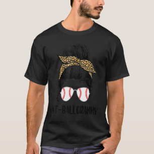 T Ball Grammy Life Messy Bun Leopard Print Softbal T-Shirt