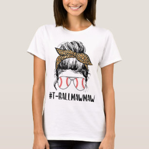 T-ball Mawmaw Life Messy Bun Leopard Print Softbal T-Shirt