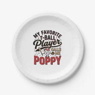 T-Ball Poppy Vintage Engraving Shirt Design_1 Paper Plate