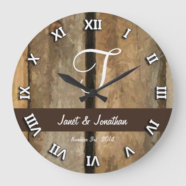 T customisable Wood (print) Monogram Clock (Front)
