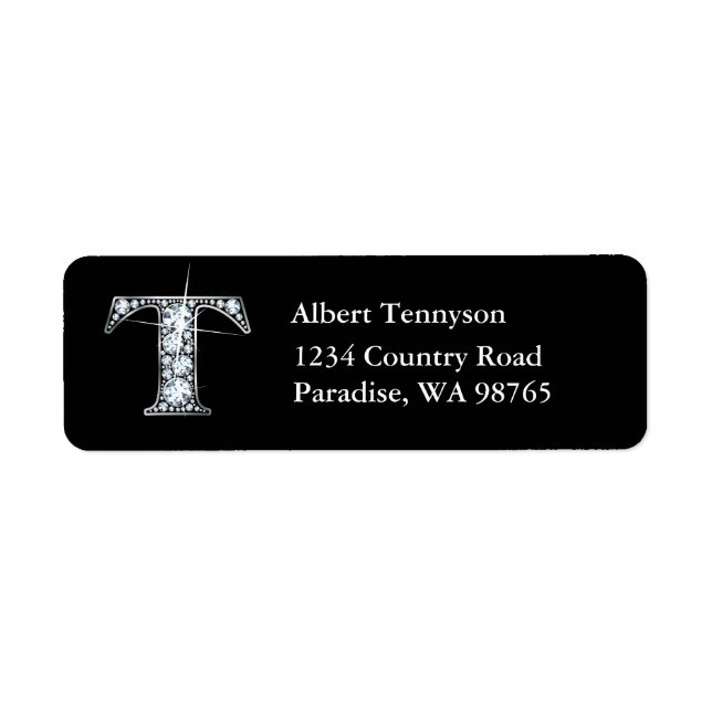 "T" Diamond Bling Monogram Return Address Label (Front)