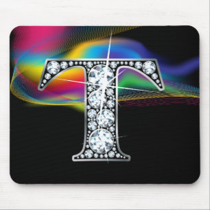 "T" Diamond Bling with Rainbow Swirl Mousepad