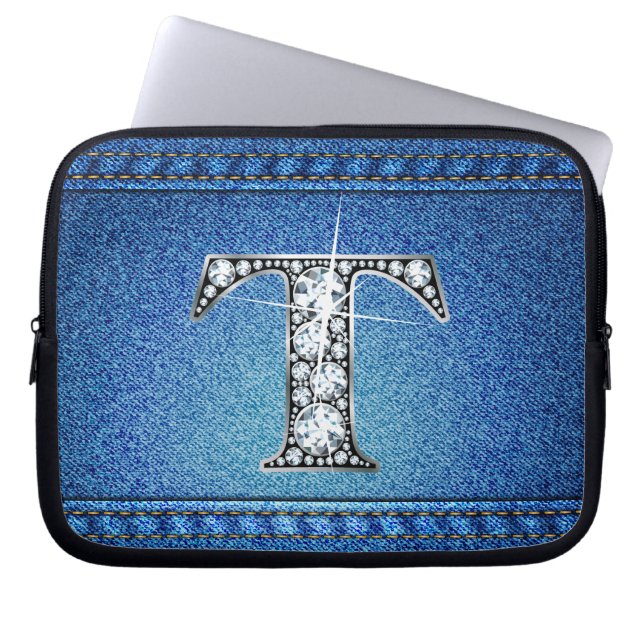T "Diamond" Denim Stitching Electronics Bag (Front)