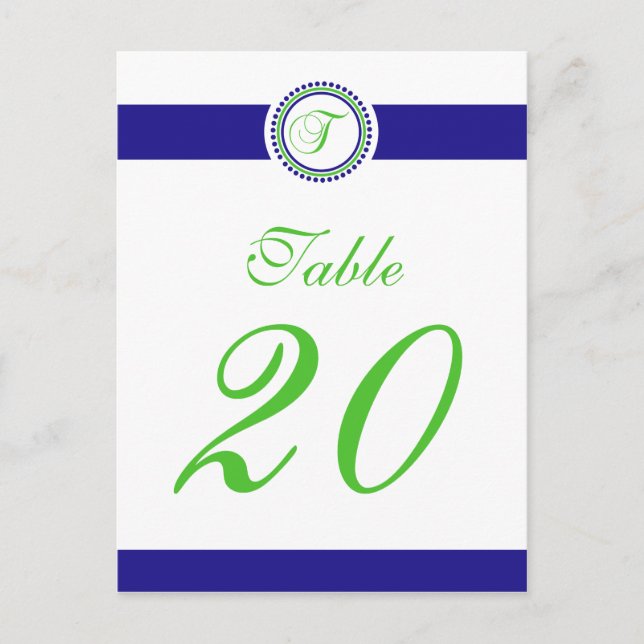 T Dot Circle Monogram Table Number (Lime / Blue) Postcard (Front)