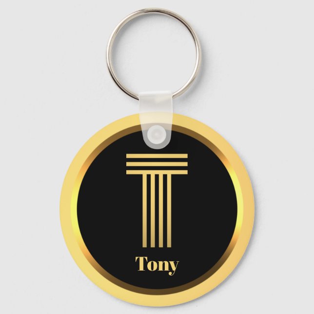 T Gold Monogrammed Letter Personalised Key Ring (Front)