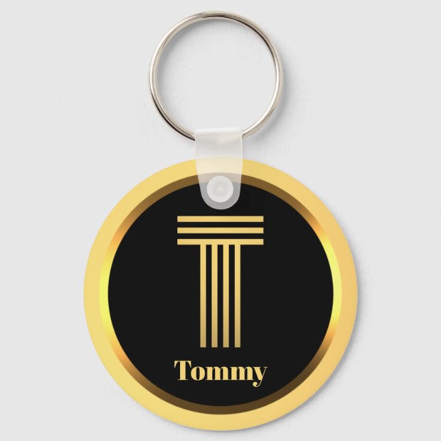 T Gold Monogrammed Letter Personalised Key Ring (Front)