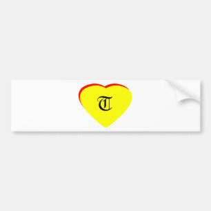 "T" Heart Yellow Red Wedding Invitation The MUSEUM Bumper Sticker