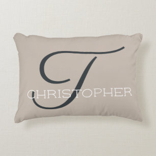 T Initial Calligraphy Custom Name Neutral Taupe Decorative Cushion