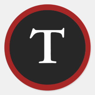 T : Initial T Letter T  Red, White & Black Sticker