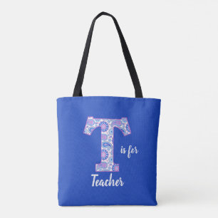 T is for Teacher Blue Tote Bag